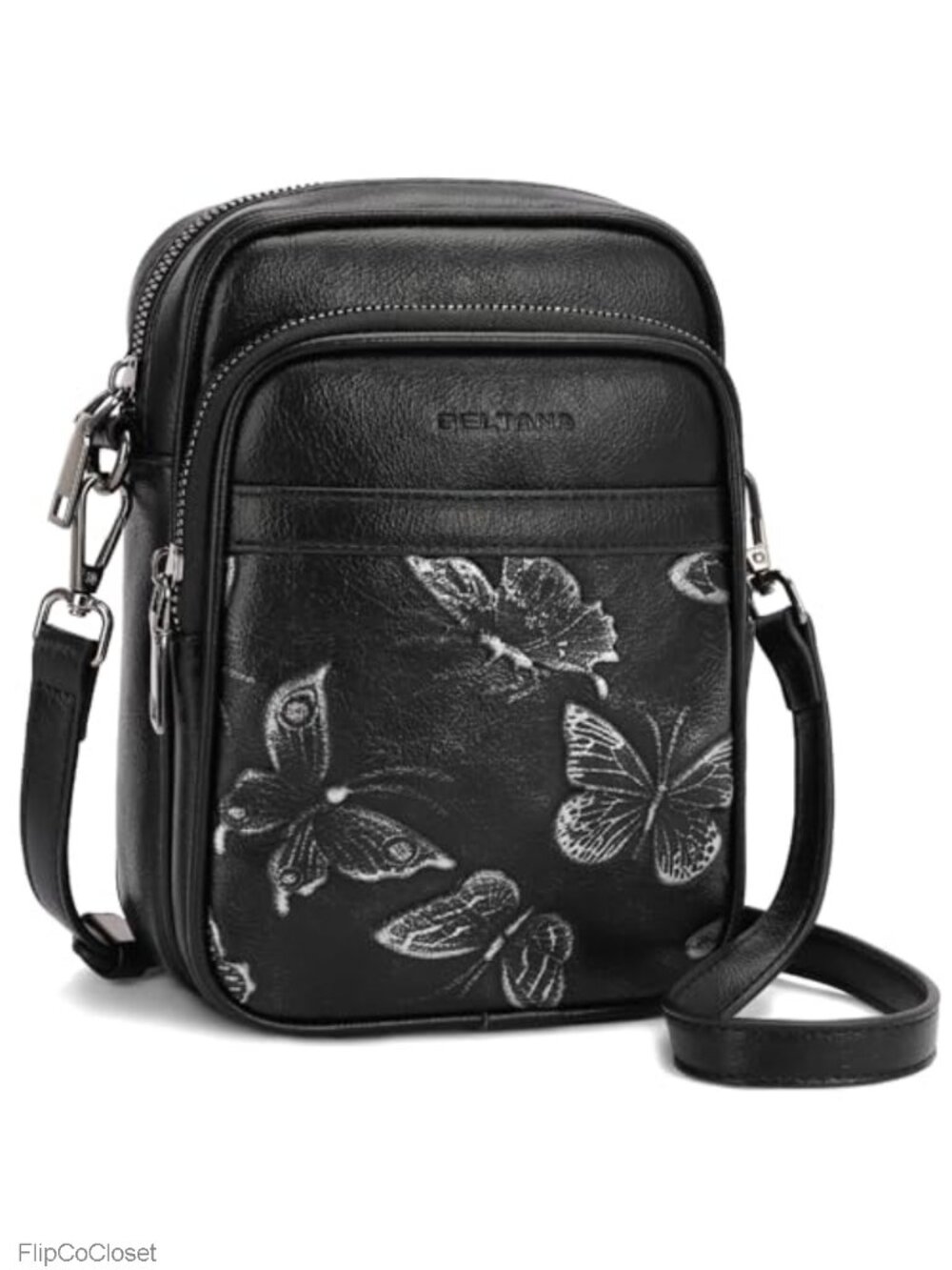Small Crossbody Bag Vegan Leather RFID Cell Phone Purse Butterfly Embossed